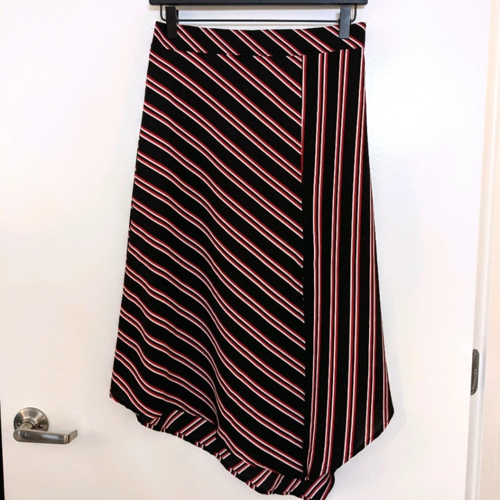 Striped Asymmetrical Midi Skirt